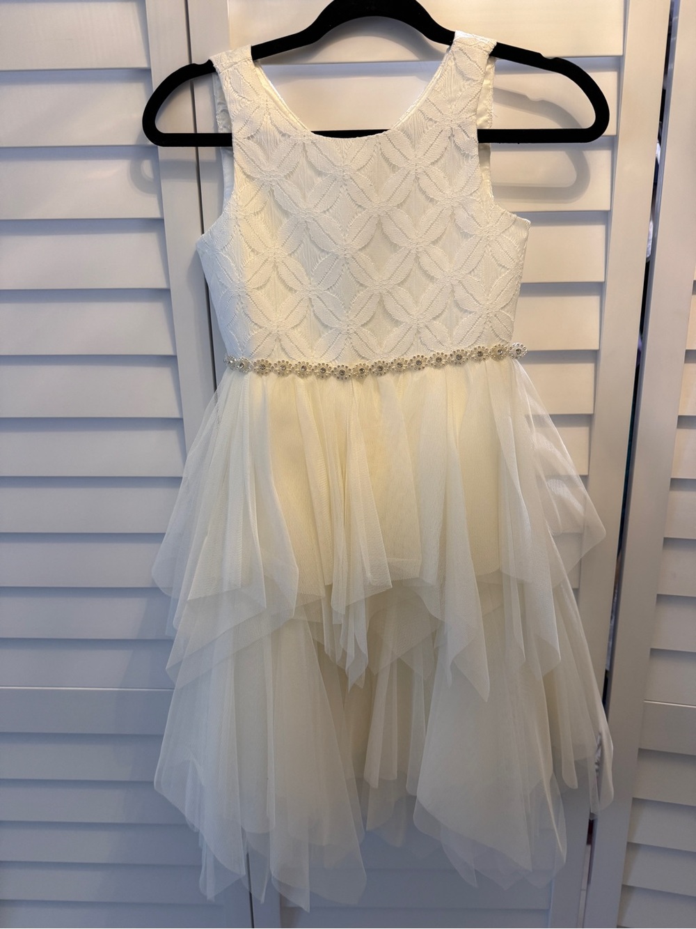 Ivory Tulle Layered Girls Dress with Beaded Waist